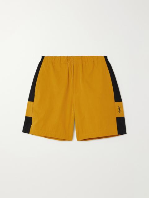 Embroidered Two-tone Cotton-twill Shorts