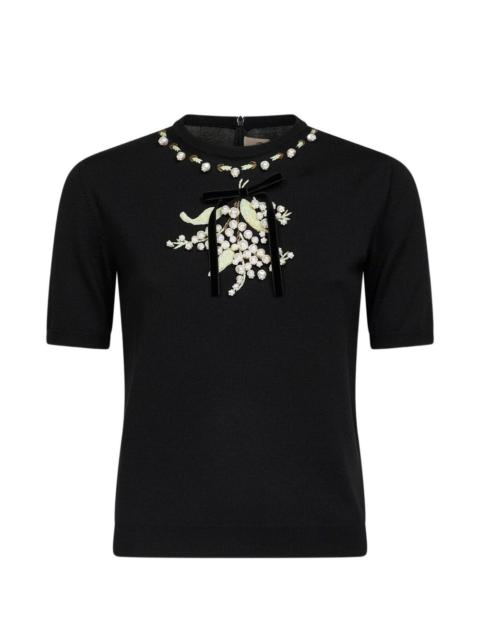 embroidery pearl-embellished top