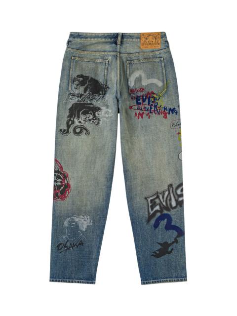 Allover Graffiti Printed Denim Jeans #2030