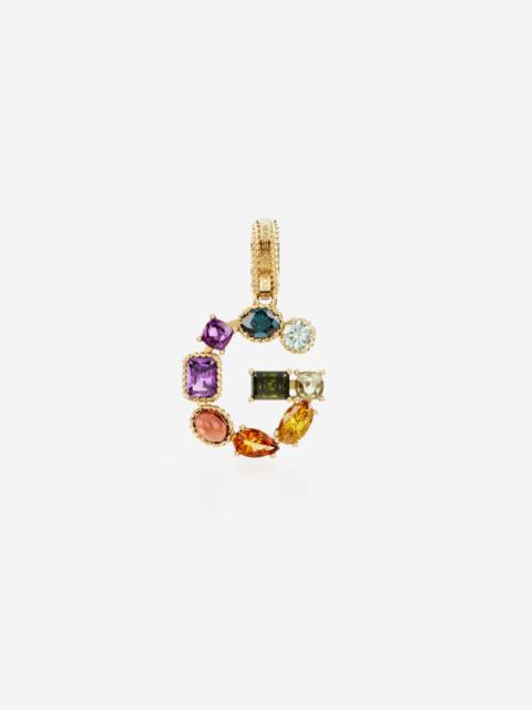 Rainbow alphabet G 18 kt yellow gold charm with multicolor fine gems