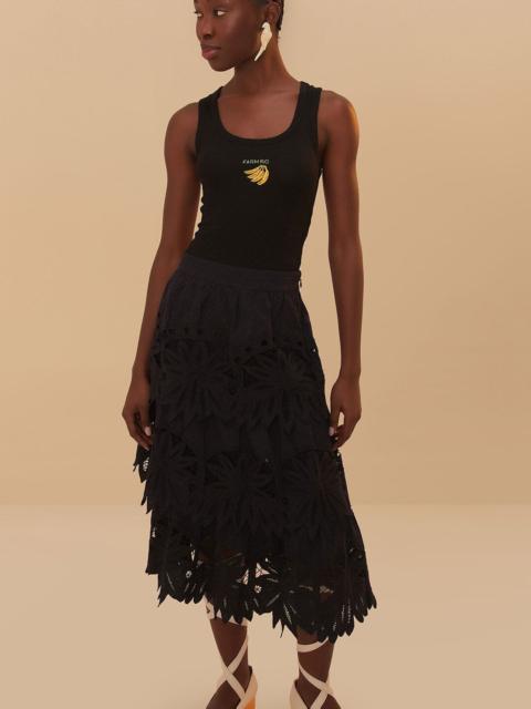 Black Daisy Embroidered Midi Skirt
