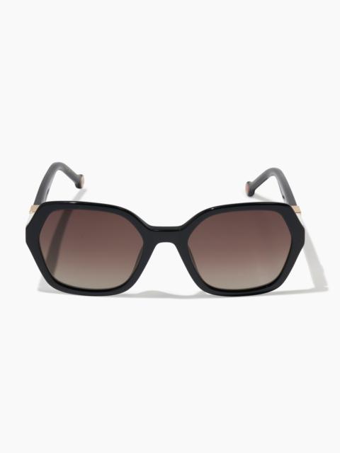 Hexagonal Frame Sunglasses with Checkerboard Detail