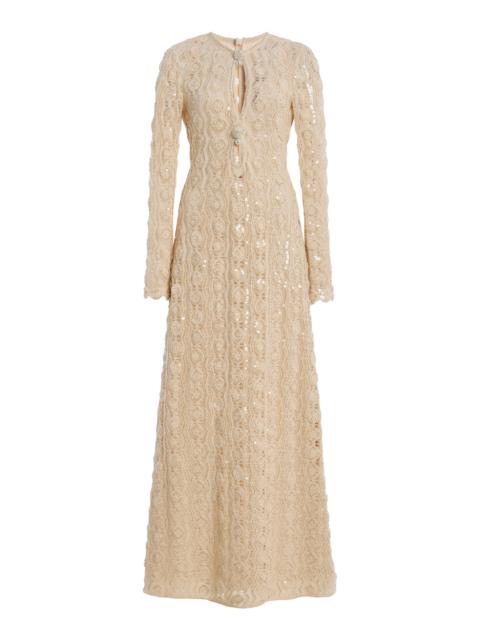 Niccola Beaded Cotton Macrame Maxi Dress neutral
