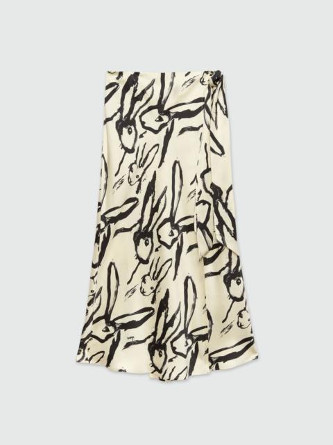 Ivory midi skirt with "Sketched Bunnies" print