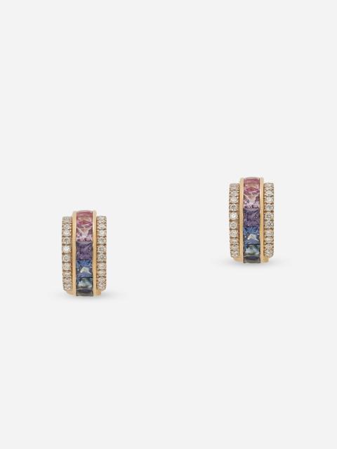 Rainbow earrings in yellow gold 18kt with multicolor sapphires and diamonds