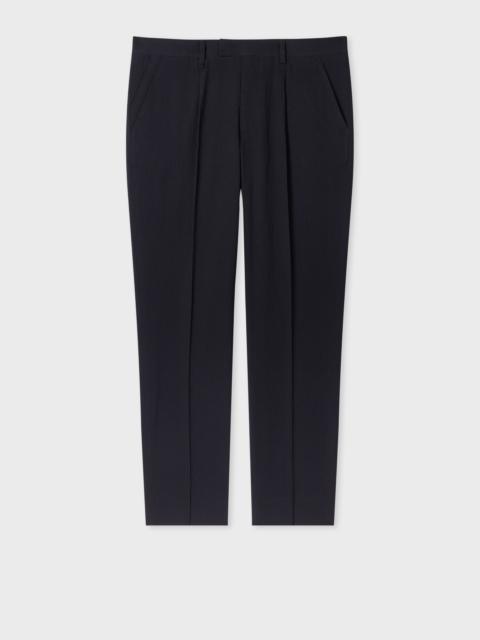 Navy Textured-Cotton Trousers