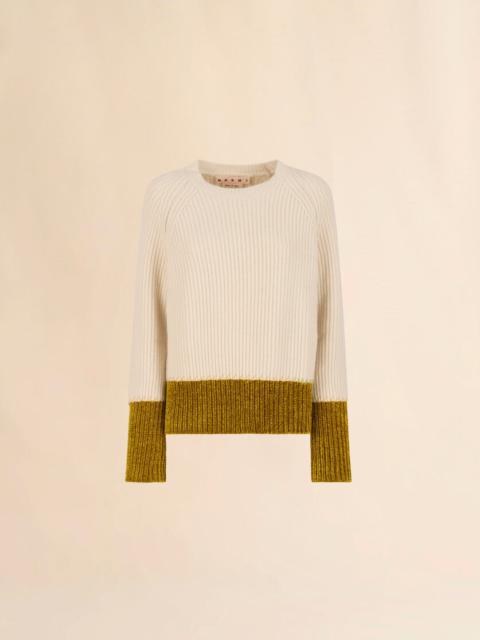 CREAM WOOL COLOR-BLOCK SWEATER