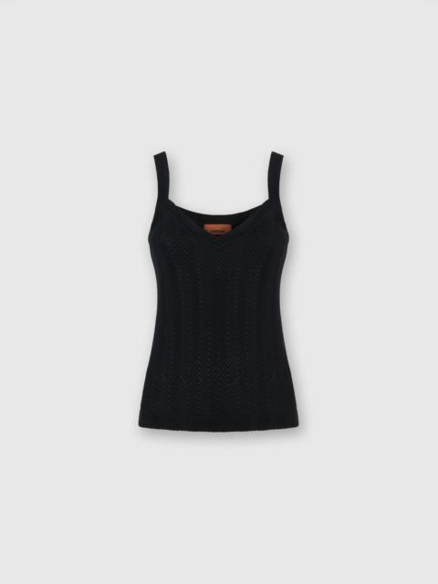 Tone-on-tone zigzag cotton and viscose tank tops