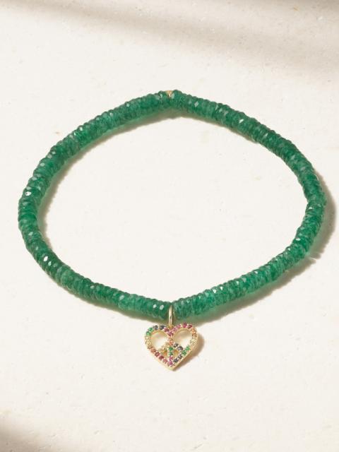 Small Peace Heart 14-karat Gold Multi-stone Bracelet