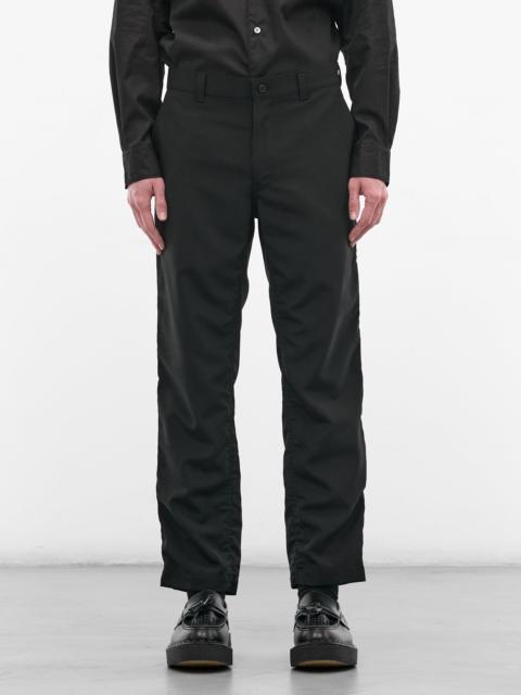 Black Wool Slim Ruched Trousers