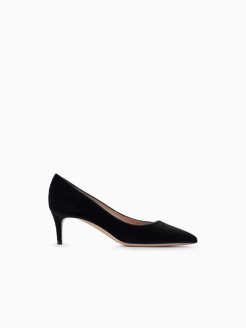 Velvety leather court shoes with asymmetric top line