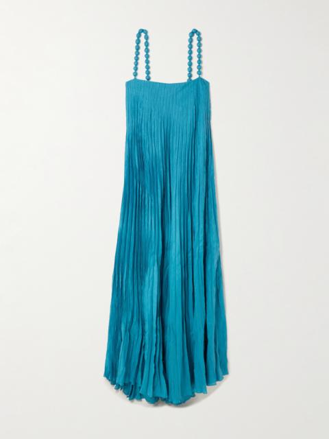 Un Ritmo Bead-embellished Plissé-linen Maxi Dress