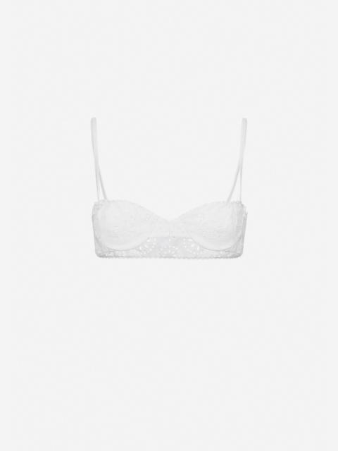 Embroidered cotton lace bra in white