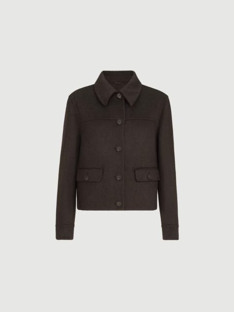 Hand-crafted outerwear jacket in cashmere beaver double cloth with monili