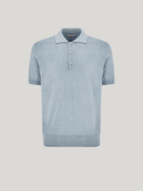 CANALI NUVOLA BRIANZA GREEN GARMENT-DYED WOOL AND SILK POLO SHIRT