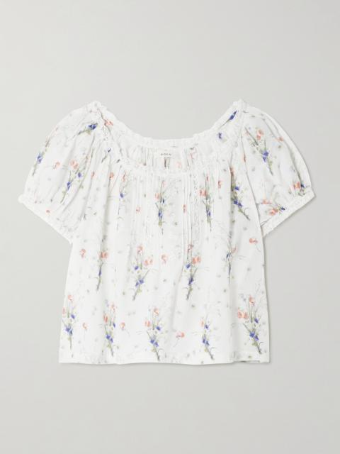 Frederica Lace-trimmed Floral-print Pintucked Organic Cotton-voile Blouse