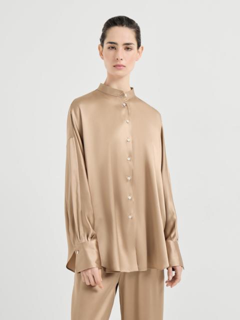 Stretch silk satin shirt with monili