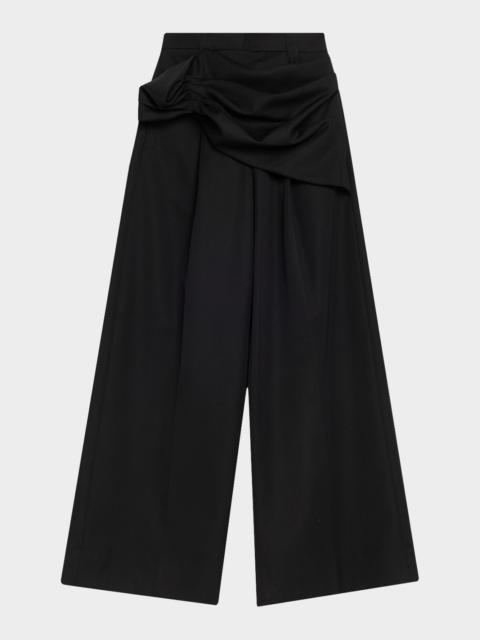 Gathered Drape Wide-Leg Trousers