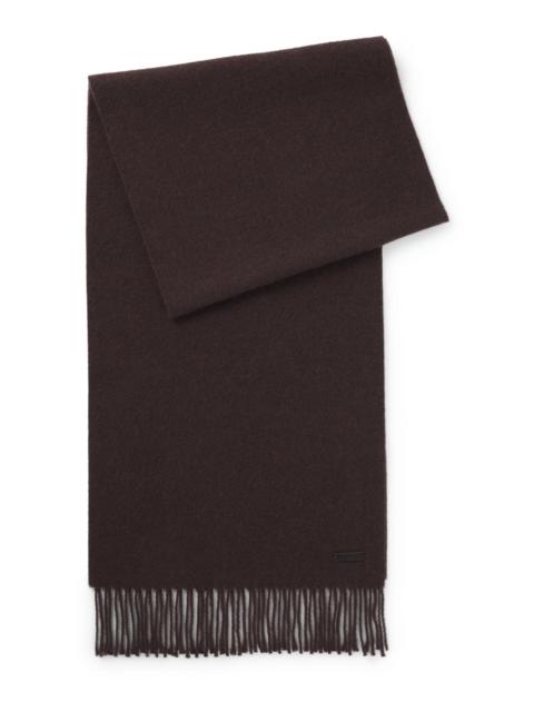 WOOL SCARF WITH FAUX-LEATHER LOGO PATCH