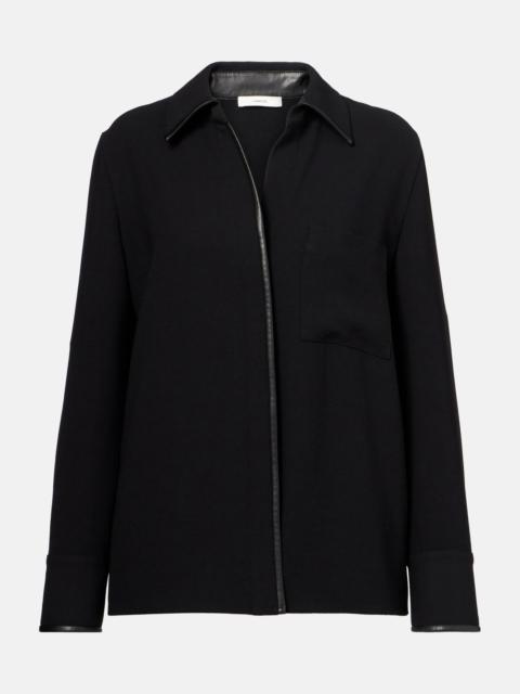 Faux leather-trimmed shirt