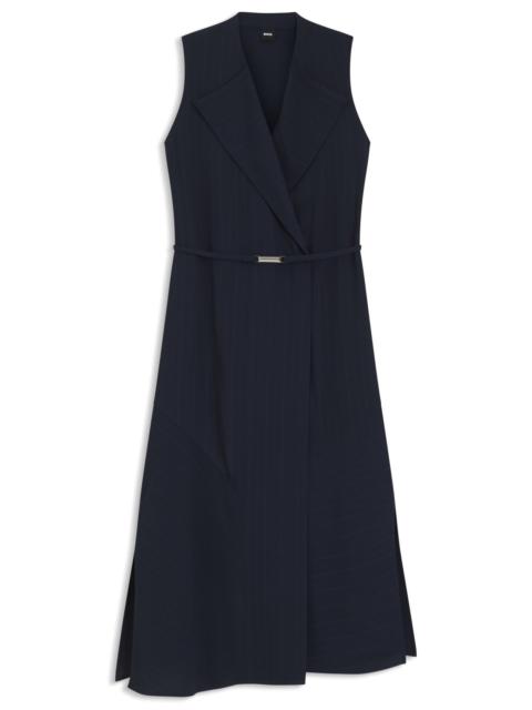 PINSTRIPE DRESS WITH BUTTONED WRAP FRONT
