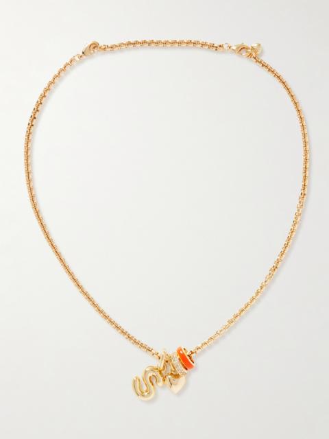 Puffy Initial Gold-tone, Enamel And Cubic Zirconia Necklace