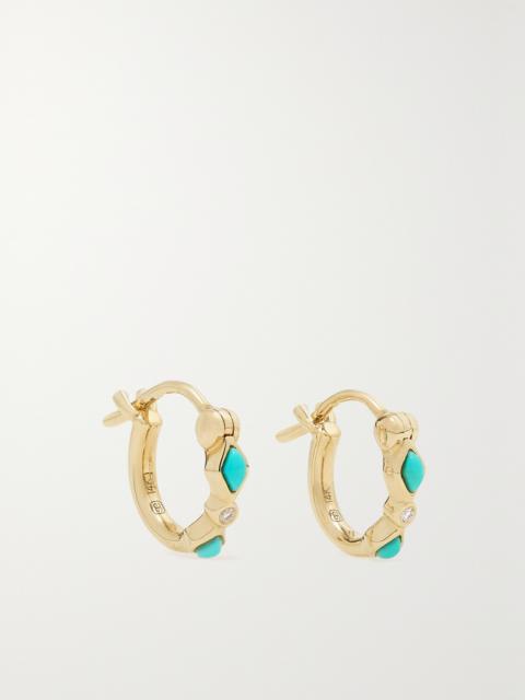14-karat Gold, Turquoise And Diamond Hoop Earrings