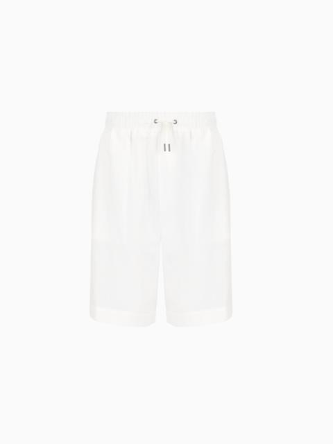 Pure linen canvas flat-front Bermuda shorts