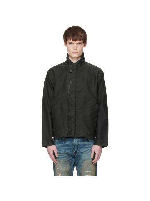 Black Corduroy-Collar Cotton Deck Jacket