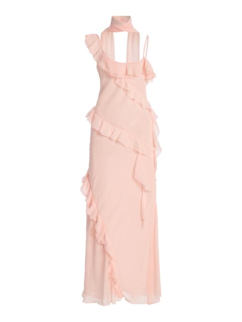 Exclusive Monica Scarf-Neck Ruffled Georgette Maxi Dress light pink