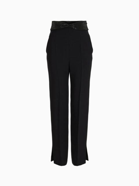 Straight trousers in silk cady with rhinestone details