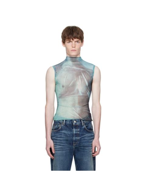 Blue Printed Water Turtleneck