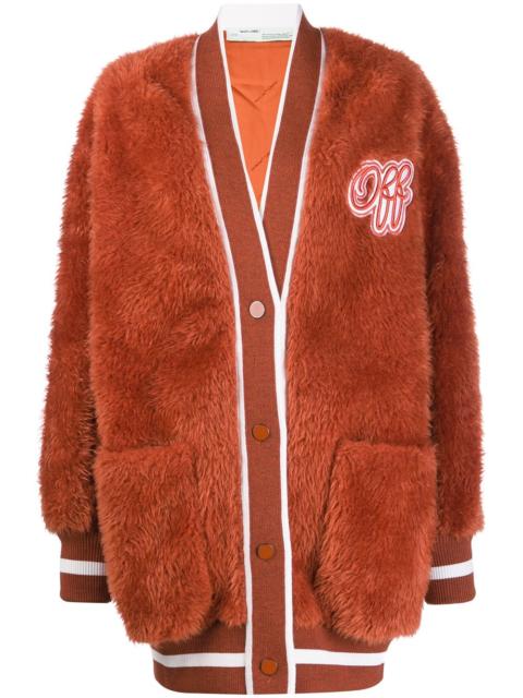 embroidered logo furry varsity cardigan