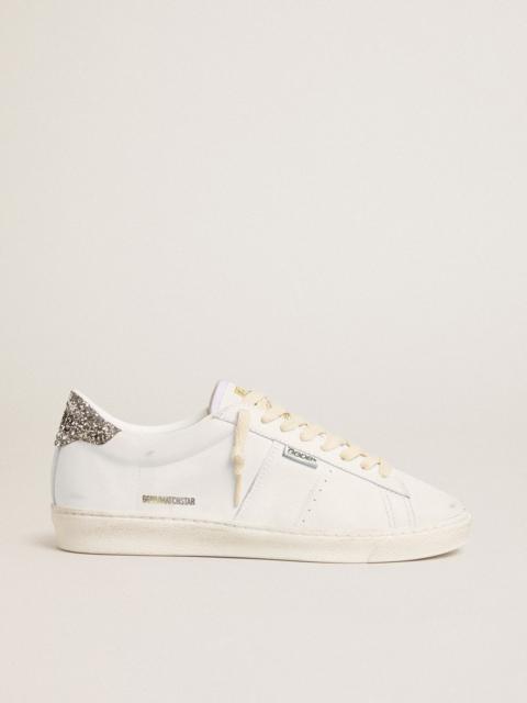 Matchstar in white leather with silver glitter heel tab