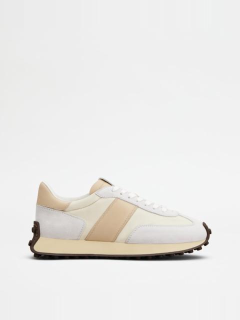 T VINTAGE SNEAKERS IN LEATHER AND TECHNICAL FABRIC - WHITE, BEIGE