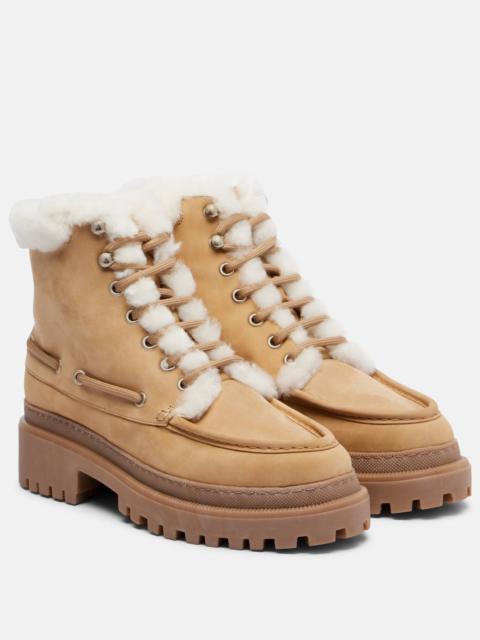 Shearling-lined suede lace-up boots