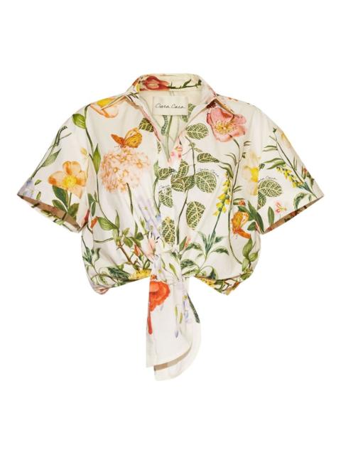 floral-print tie-front shirt