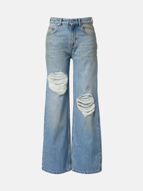Distressed embellished wide-leg jeans