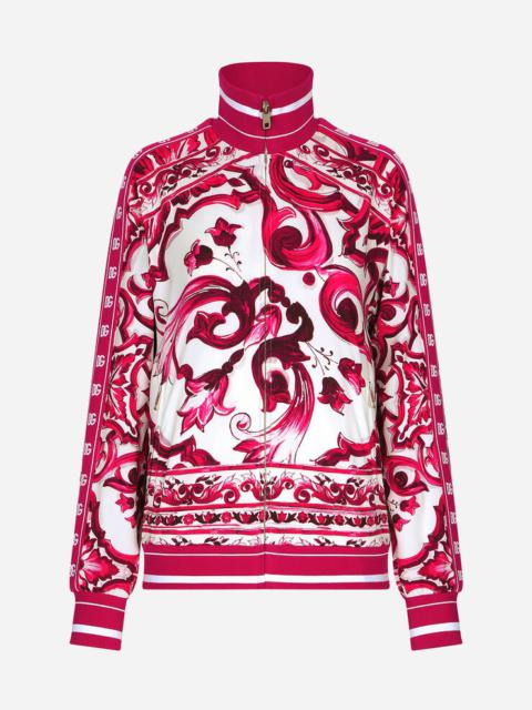 Zip-up cady sweatshirt with Majolica print
