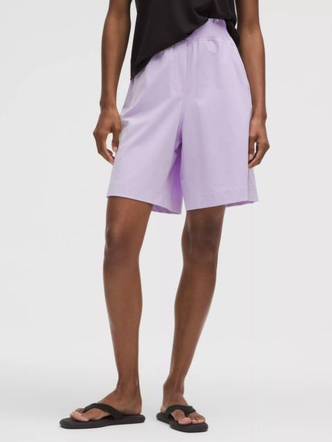 Stretch Woven Ruffle-Waist High-Rise Short 9"