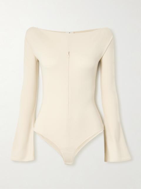 Off-the-shoulder Zip-detailed Jersey Bodysuit