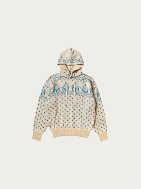 5G Jacquard Knit Hood Sweater - Sax
