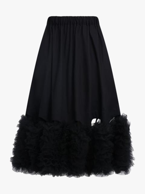 MIDI SKIRT WITH ATTACHED TULLE HEM | BLACK