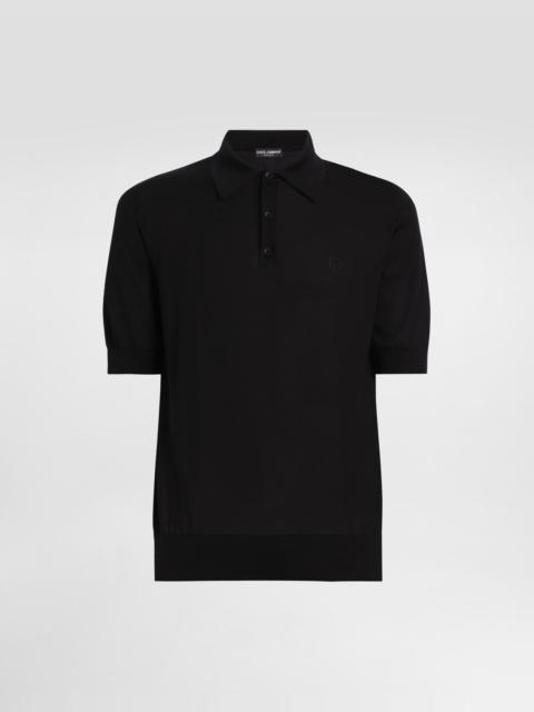Silk polo-shirt with logo embroidery