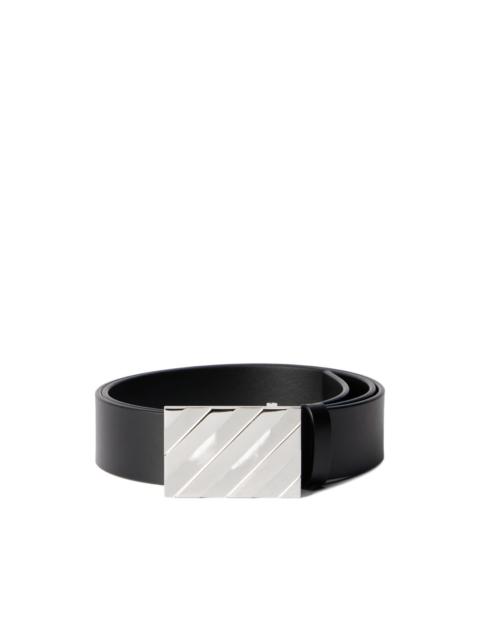 Diagonal buckle leather belt