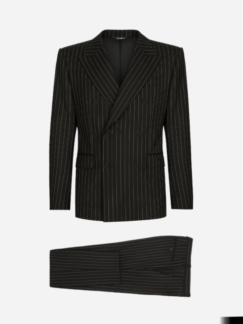 Double-breasted pinstripe stretch wool Sicilia-fit suit