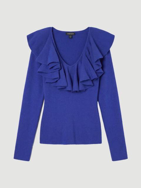 Compact Wool Look Ruffle V Neck Knit Top