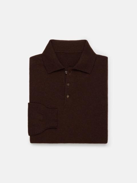 MADE-IN-ITALY CASHMERE LONG SLEEVE POLO - BROWN