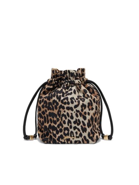 drawstring animal print bucket bag