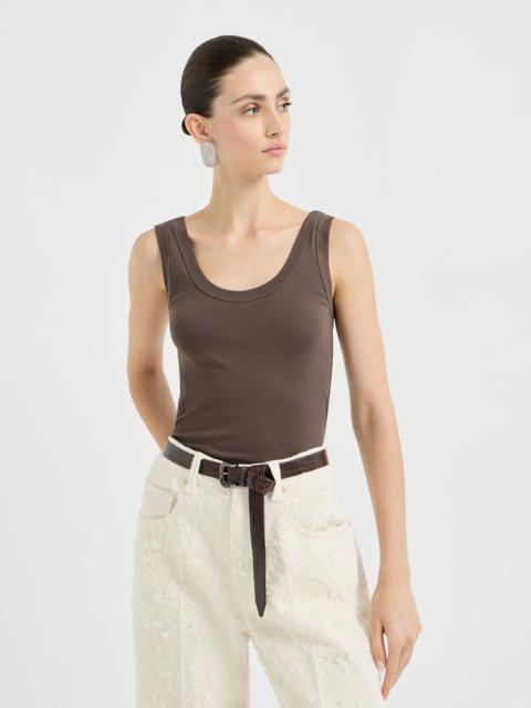 Stretch cotton ribbed jersey top with monili